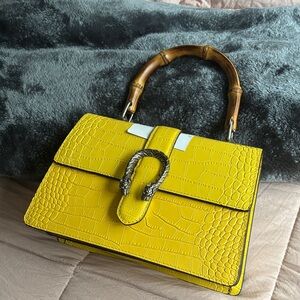 Brand New Yellow Crocodile Gucci Handbag with Bamboo Handle. Gucci Dionysus